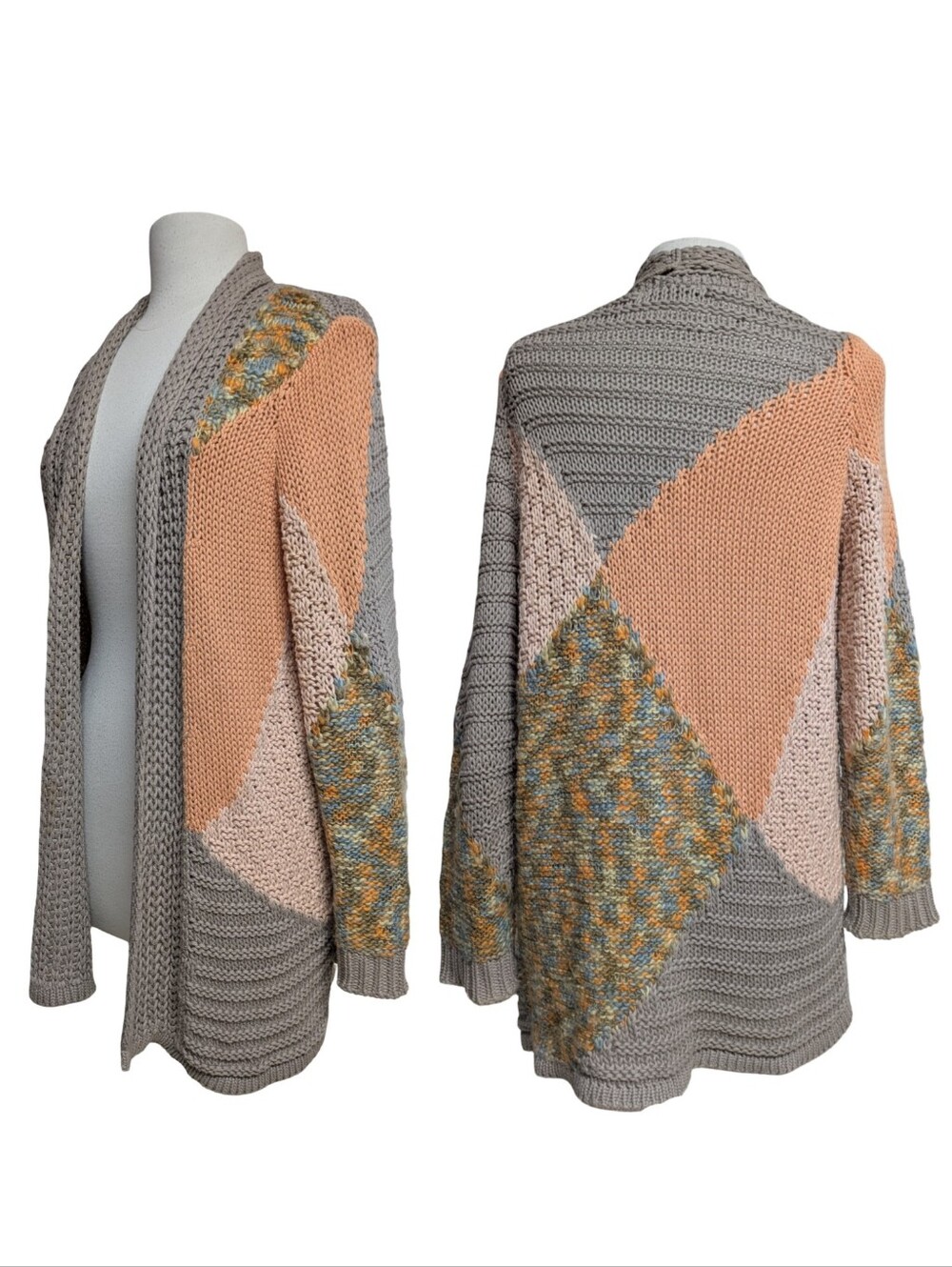 Sandwich Multicolor Knit Open Cardigan Sweater - Wool Mohair Blend Size Large